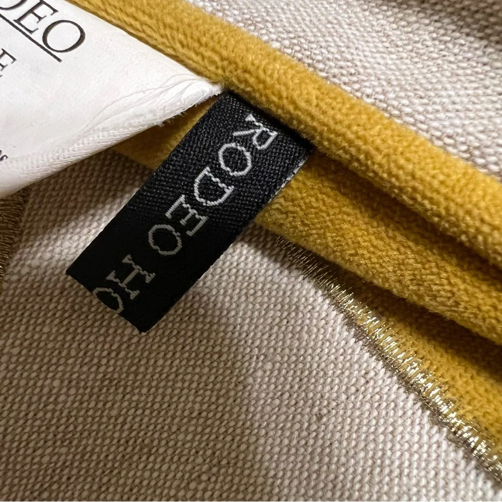 Rodeo Home Pair of Yellow Cream Geometric Pillow Covers 20x20 Textured Velvet